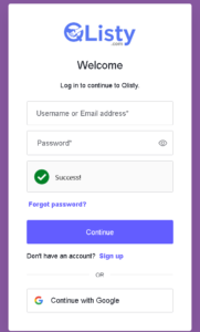 QListy Sign Up page
